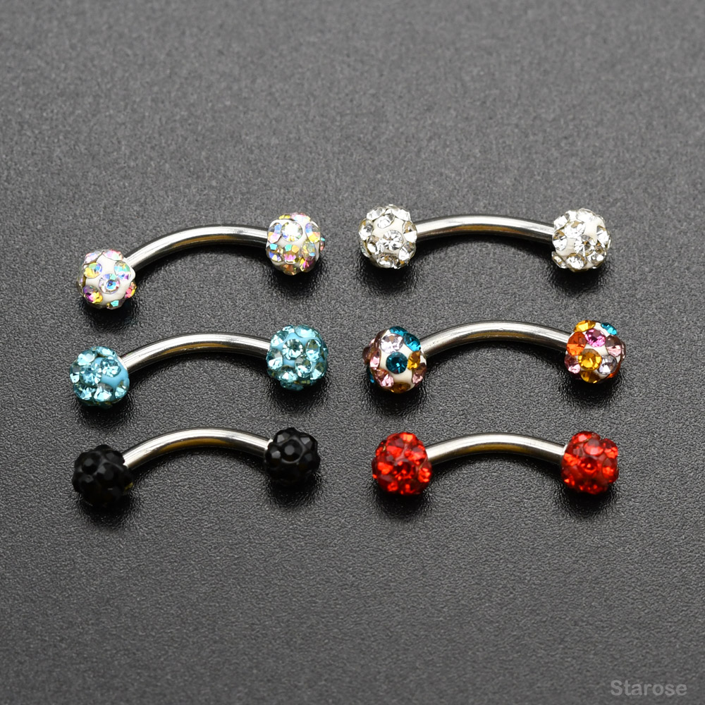 Nipple Bar Curved - 2 adet 4mm kristal top kavisli