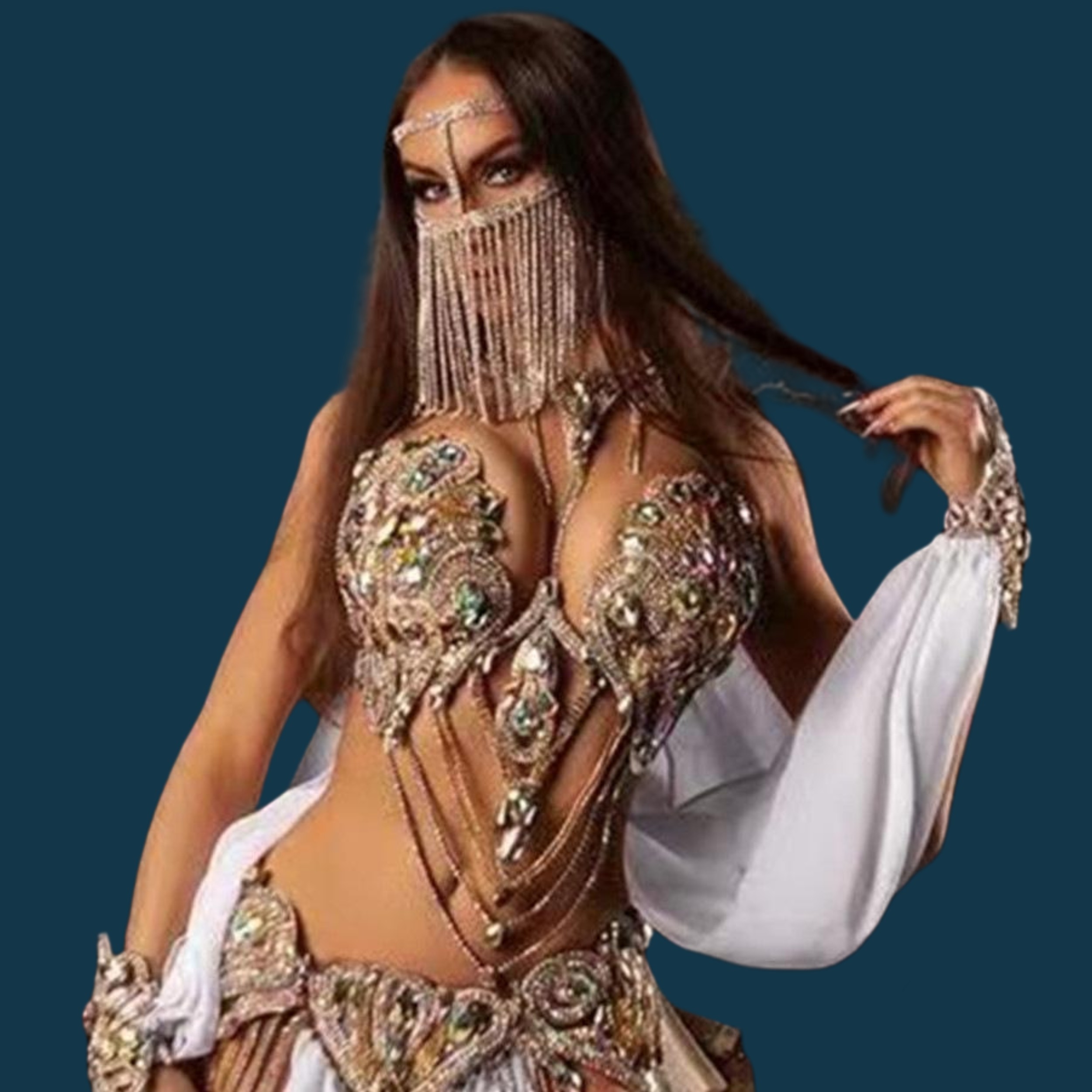 Body Jewelry High End - Vücut Takısı Kristal Seksi Maske Cadılar