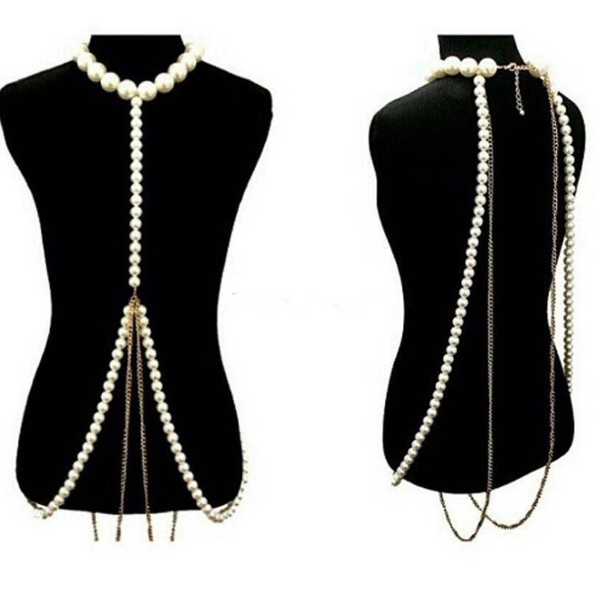 Body Jewelry High End - Lüks İnci Altın Zincir Vücut Zinciri