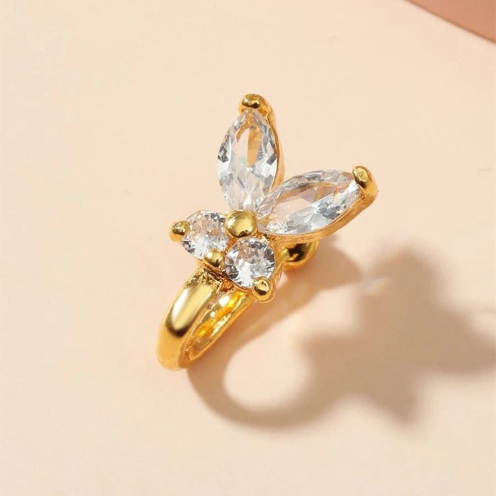 Body Jewelry Ear - Yapay Elmas Kelebek Burun Halkası Zirkon