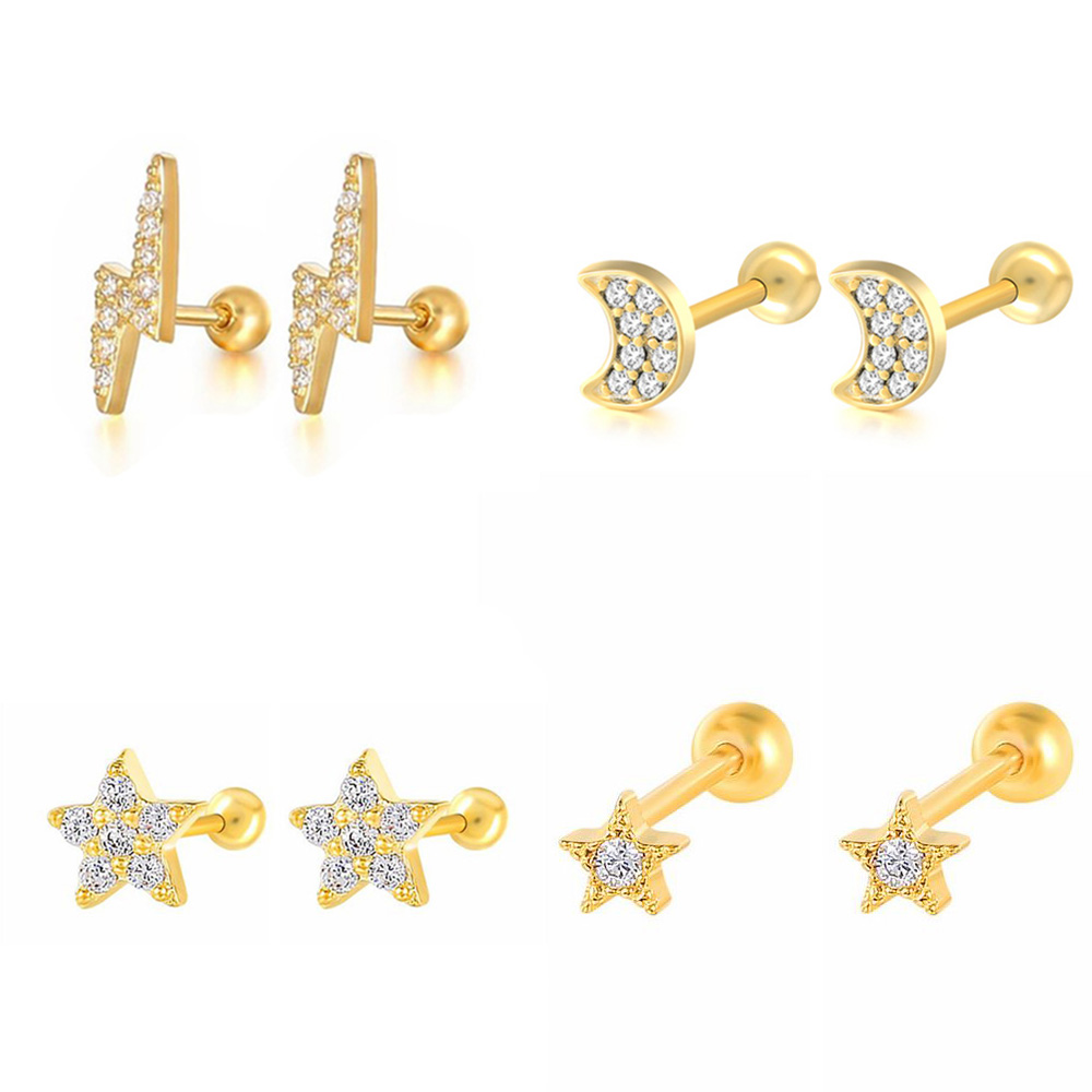 Tragus Flat Back - Yıldız ay kıkırdak saplama küpe kadınlar