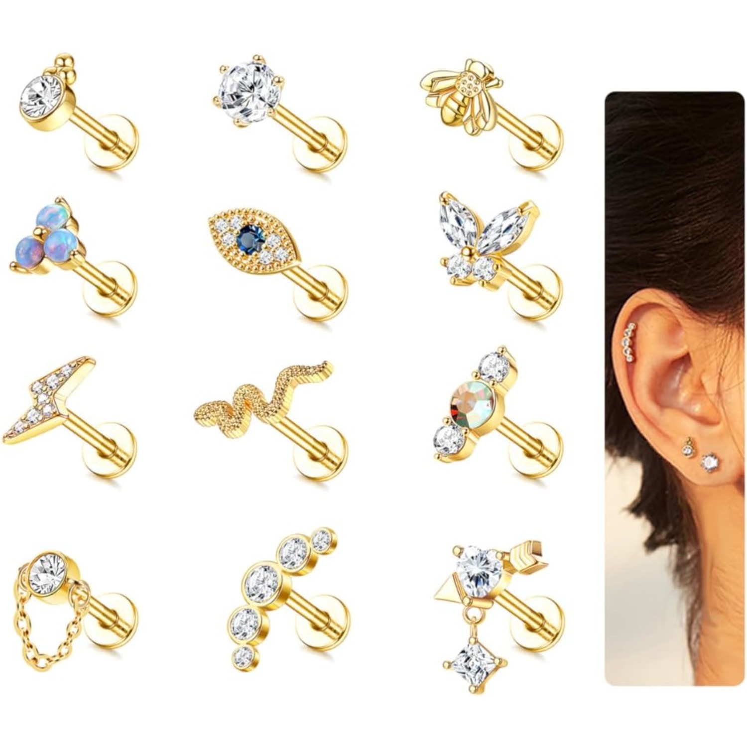 Tragus Flat Back - Bobisty 1 Adet Kıkırdak Küpe Kadınlar