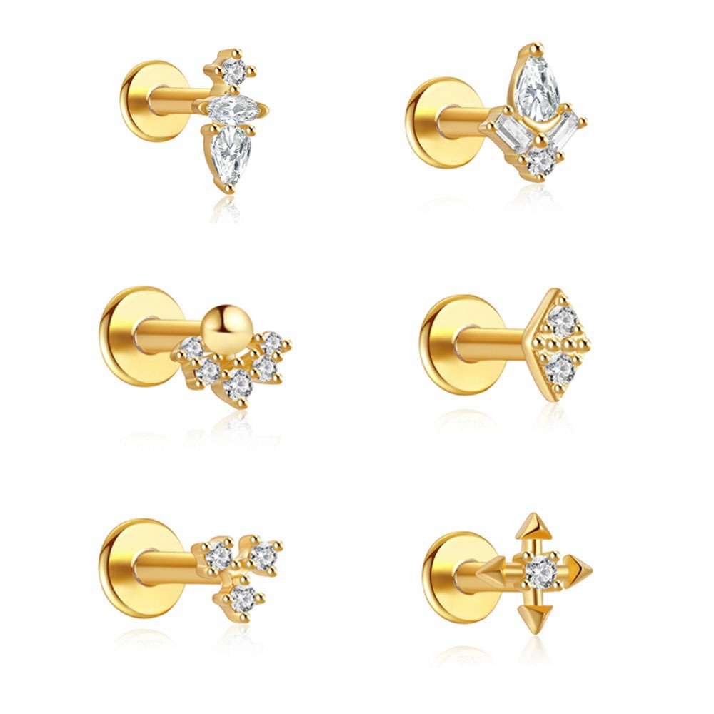 Tragus Flat Back - 1 adet paslanmaz çelik kristal CZ