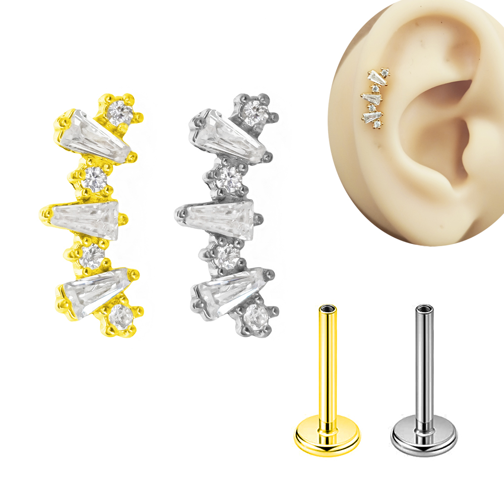 Tragus Flat Back - Iç dişli kübik zirkonya Labret 100%