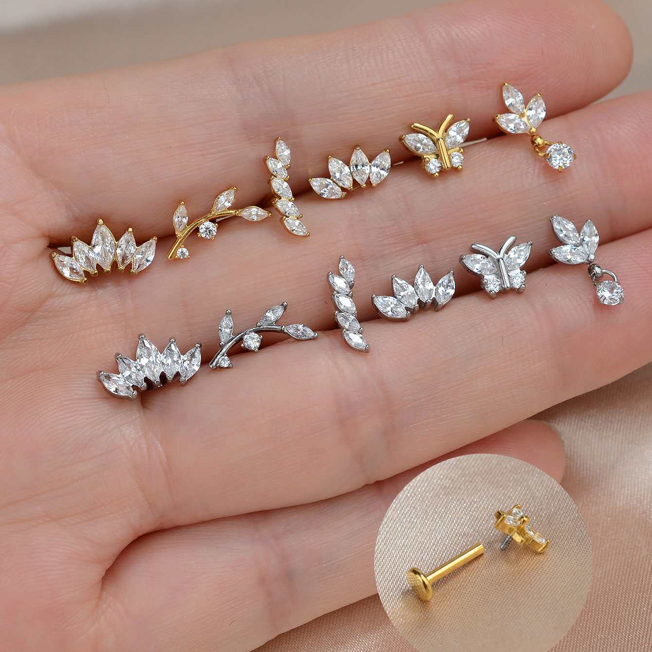 Tragus Flat Back - 1 adet titanyum paslanmaz çelik küpe