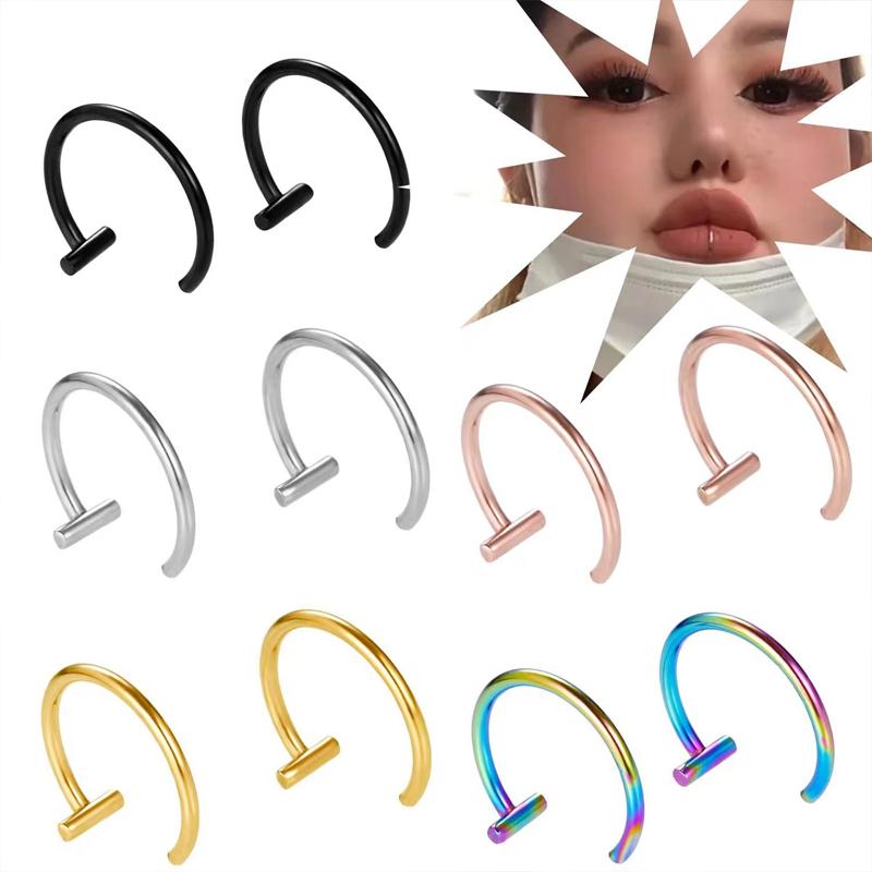 Body Jewelry And Earrings - 18G Cerrahi Çelik Dudak Halkası Yarım
