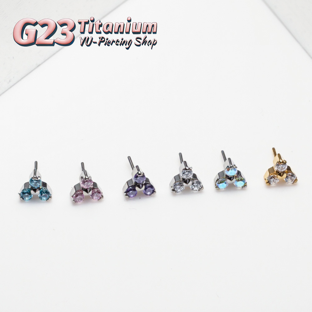 Body Jewelry Threadless - ASTM F136 Titanyum Trinity CZ Geçmeli