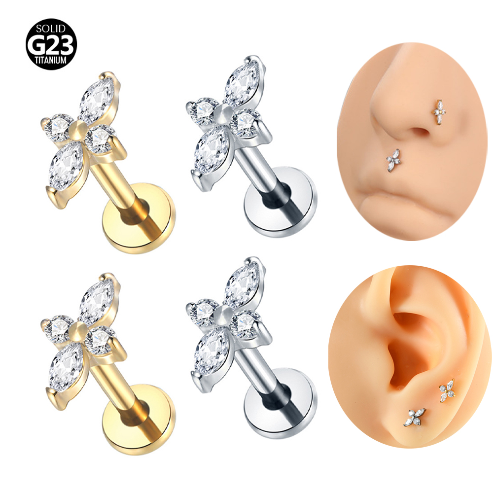 Tragus Flat Back - 1 adet G23 titanyum Labret piercing