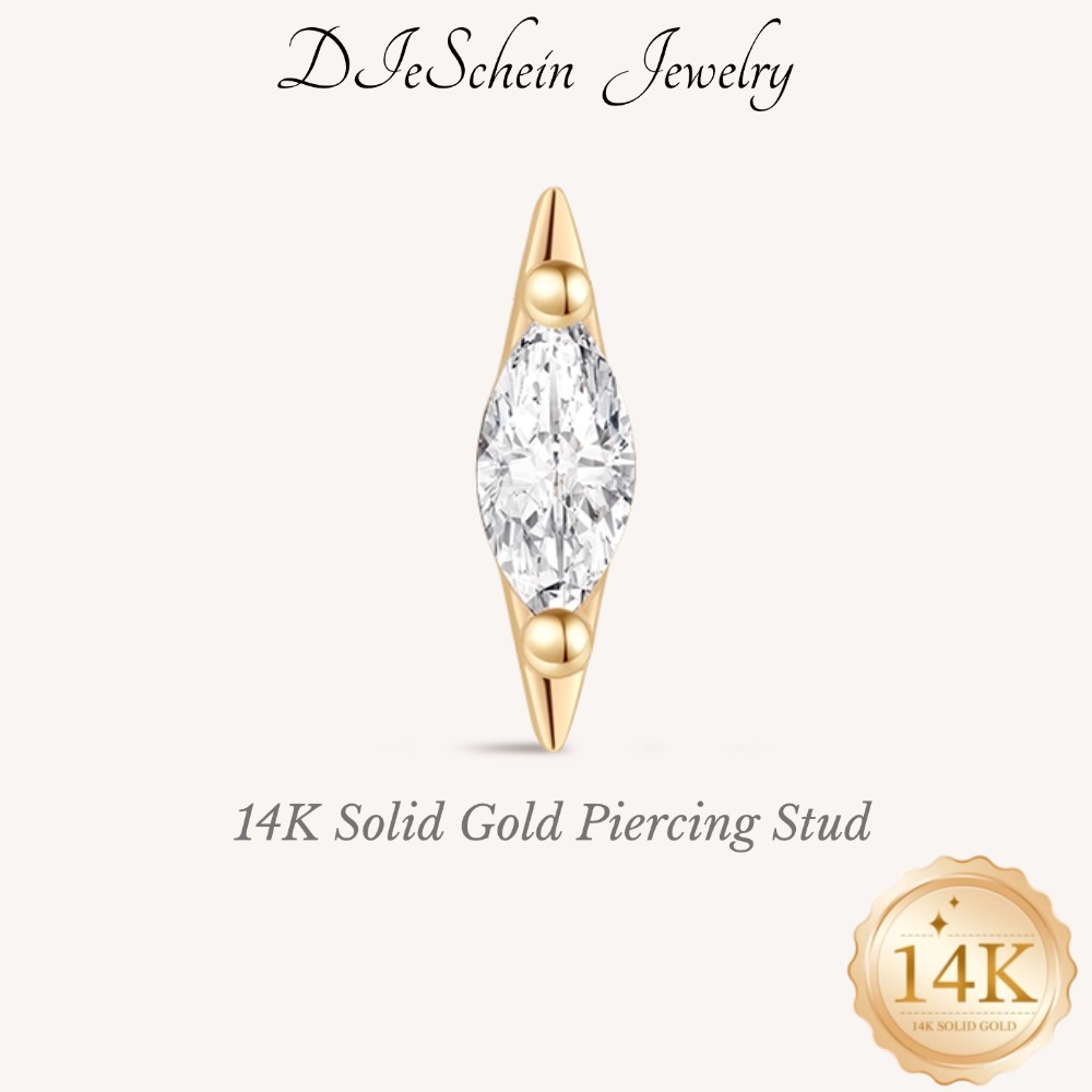 Tragus Flat Back - DIeSchein 14K Masif Altın Piercing Küpe