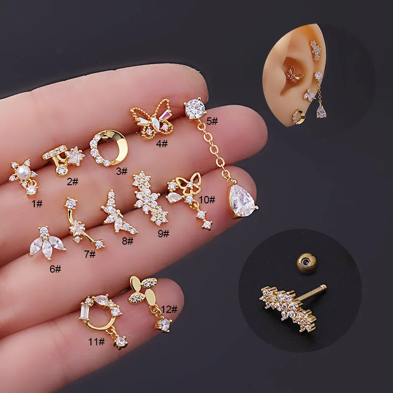 Tragus Flat Back - 16G Tragus Helix Conch Piercing Takısı