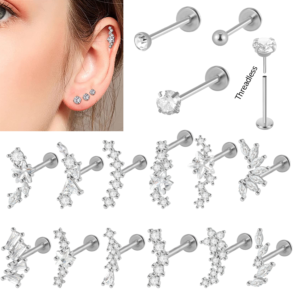 Body Jewelry Threadless - 1 adet cerrahi çelik zirkon Labret