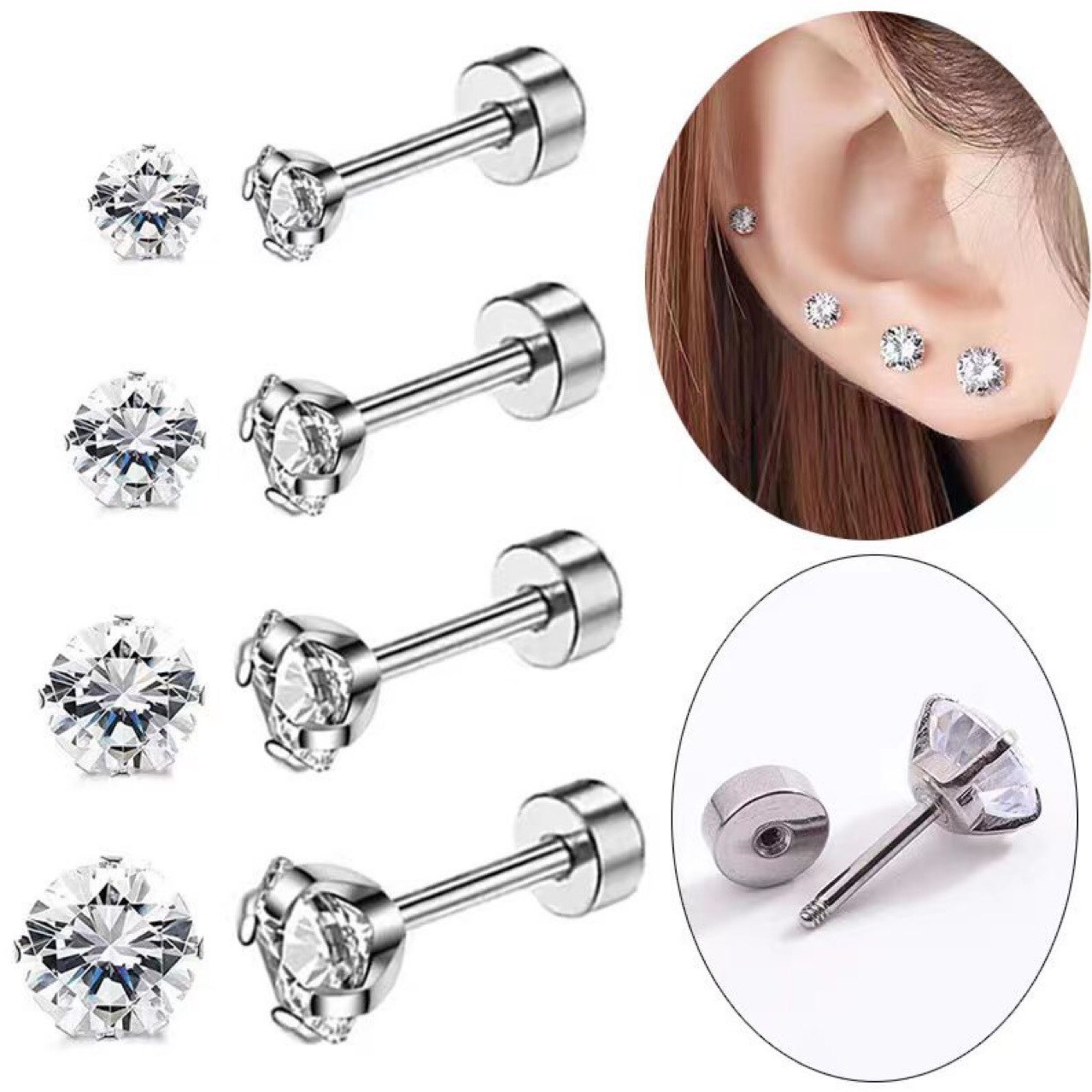 1 çift Klasik Düz Geri Vida Çı - Tragus Flat Back incelemesi ve fiyatı