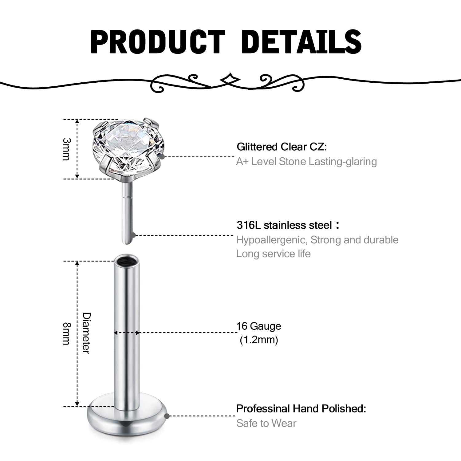 16G Tragus kıkırdak sarmal Con - Body Jewelry Threadless incelemesi ve fiyatı